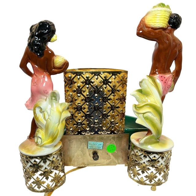 Mid 20th Century Mid-Century Hawaiian Themed Brass & Ceramic Tv Lamp & Planter by Sierra Columbia - 4