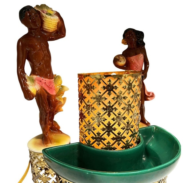 Mid 20th Century Mid-Century Hawaiian Themed Brass & Ceramic Tv Lamp & Planter by Sierra Columbia - 7