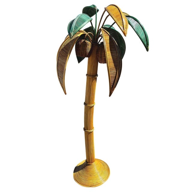 Mid-Century Sculptural Rattan Palm Tree Floor Lamp, Mario Torres Lopez Attributed - 2