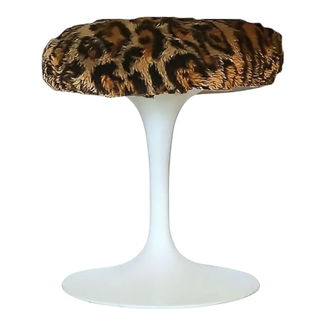 Mid-Century Tulip Stool With Leopard Print Seat (1 of 4)