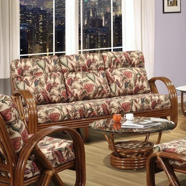 Modernist 3-Strand 3/4 Pretzel "Kauai" Rattan Living Room Set, 6 Pieces - 3