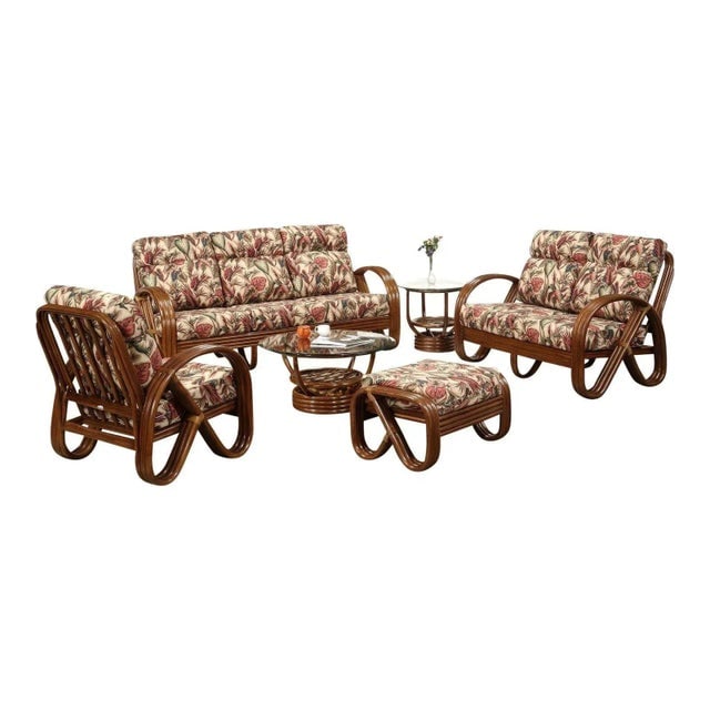 Modernist 3-Strand 3/4 Pretzel "Kauai" Rattan Living Room Set, 6 Pieces - 8