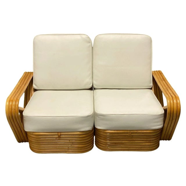 1940s Restored Frankl Style Four-Strand Square Pretzel Rattan Sectional Settee - 2
