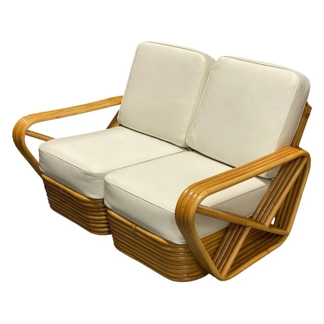1940s Restored Frankl Style Four-Strand Square Pretzel Rattan Sectional Settee - 3