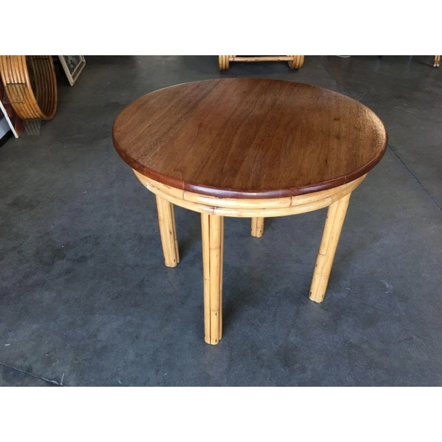 1950s Restored Childs Size Round Rattan Dining Table with Mahogany Top - 2