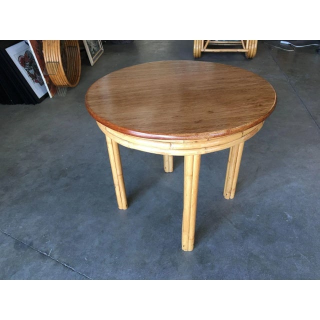 1950s Restored Childs Size Round Rattan Dining Table with Mahogany Top - 4