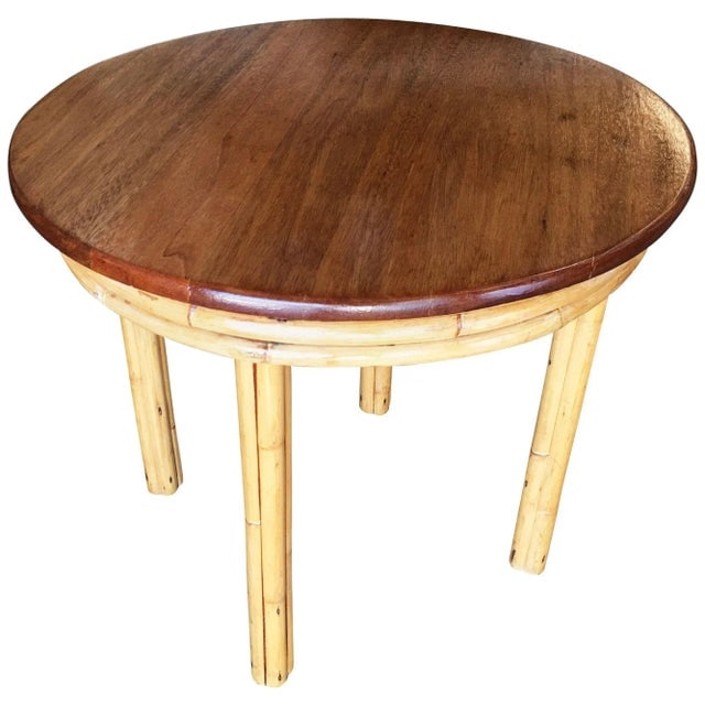 1950s Restored Childs Size Round Rattan Dining Table with Mahogany Top - 7