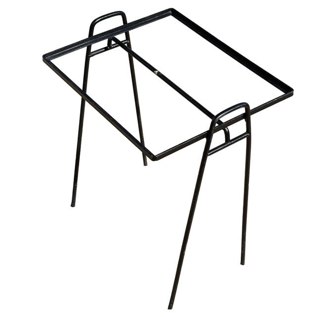 1950s Mid-Century Geometric Black Iron Patio/Outdoor Side Drinks Table W/ Glass Top - 3