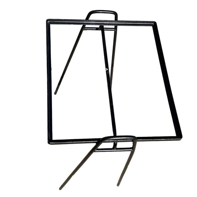 1950s Mid-Century Geometric Black Iron Patio/Outdoor Side Drinks Table W/ Glass Top - 4