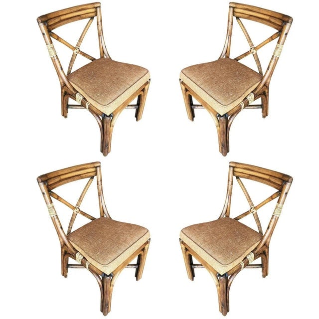 Restored Rattan Vintage Mid-Century Dining Side Chairs With "X" Back, Set of Four - 5