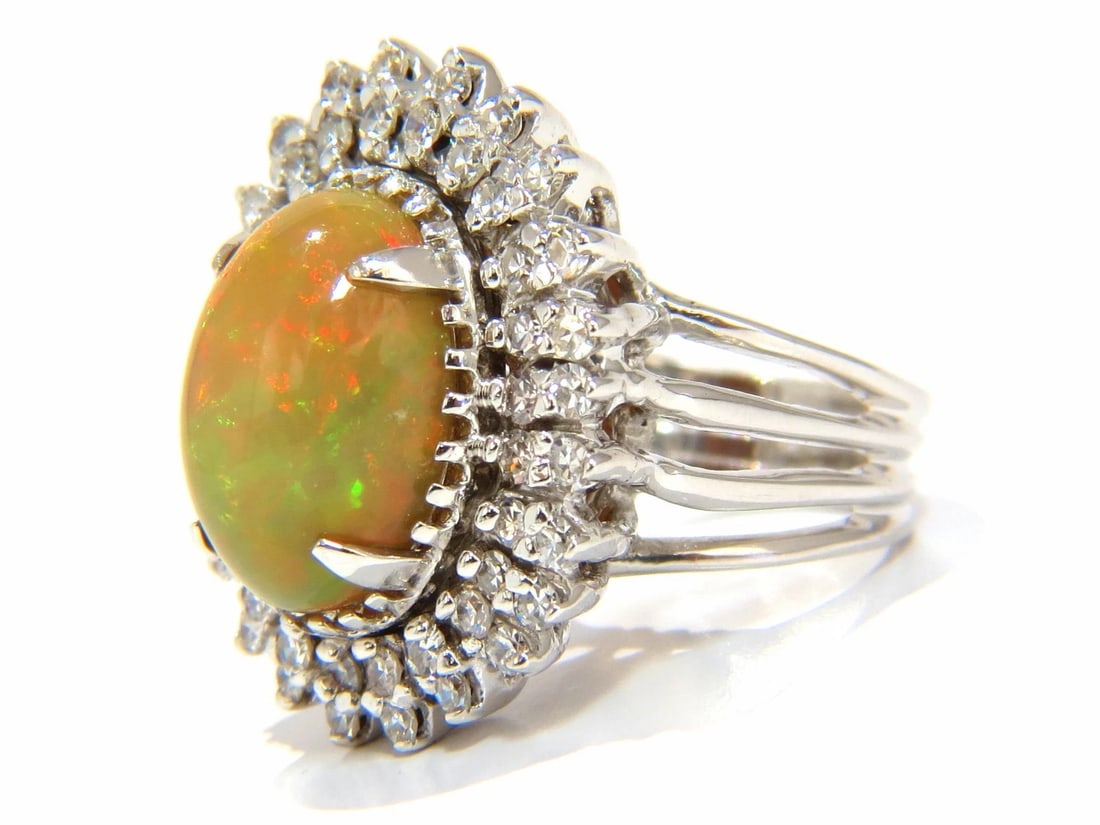 GIA certified 7.17ct natural cabochon opal diamonds cocktail ring 14kt *v - 10