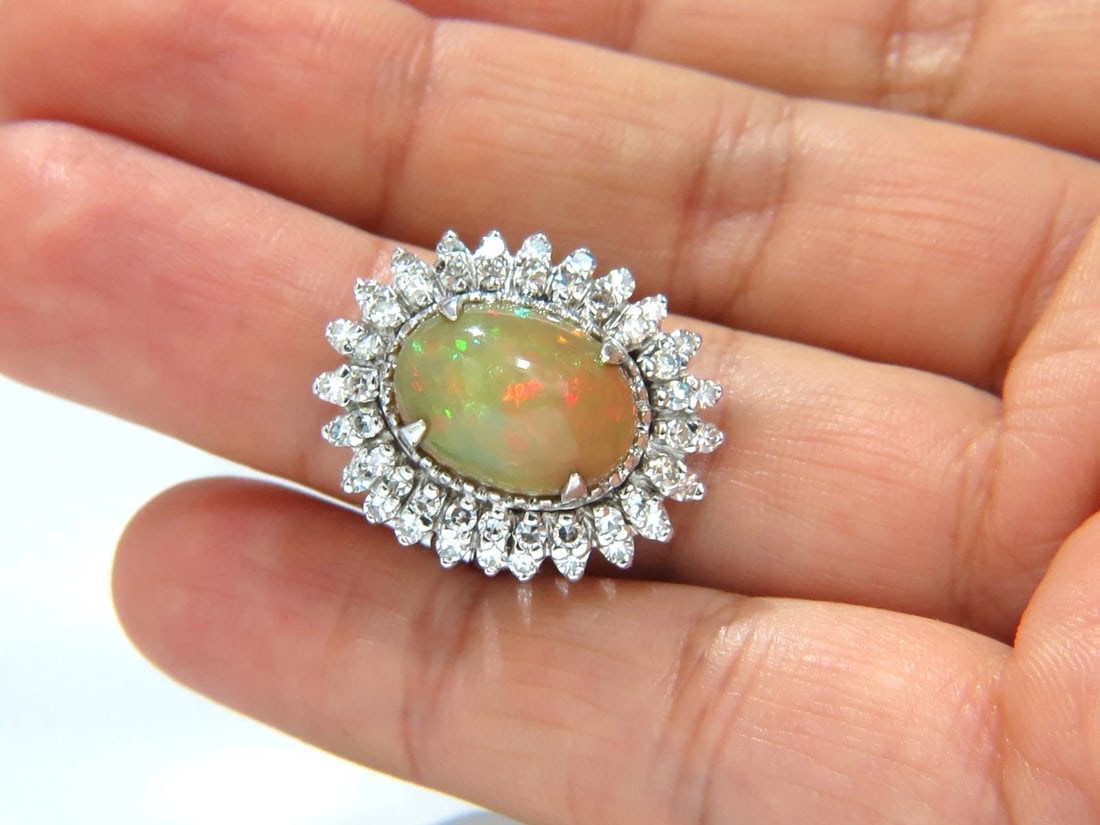 GIA certified 7.17ct natural cabochon opal diamonds cocktail ring 14kt *v - 5