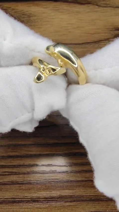 Dolphin Crossover Wrap Ring 14kt Gold 12546 *v - 2