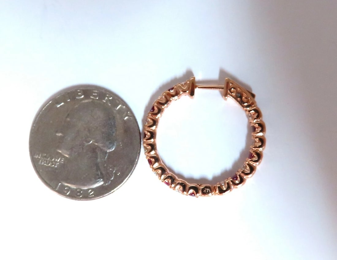 1.95ct natural Ruby diamonds hoop earrings 14kt rose gold inside out** - 4