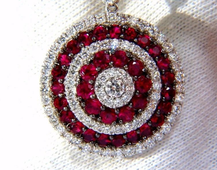 9.74ct Natural Ruby Diamond Dangling Earrings 18kt Roulette Bullseye Ref 12323** - 6