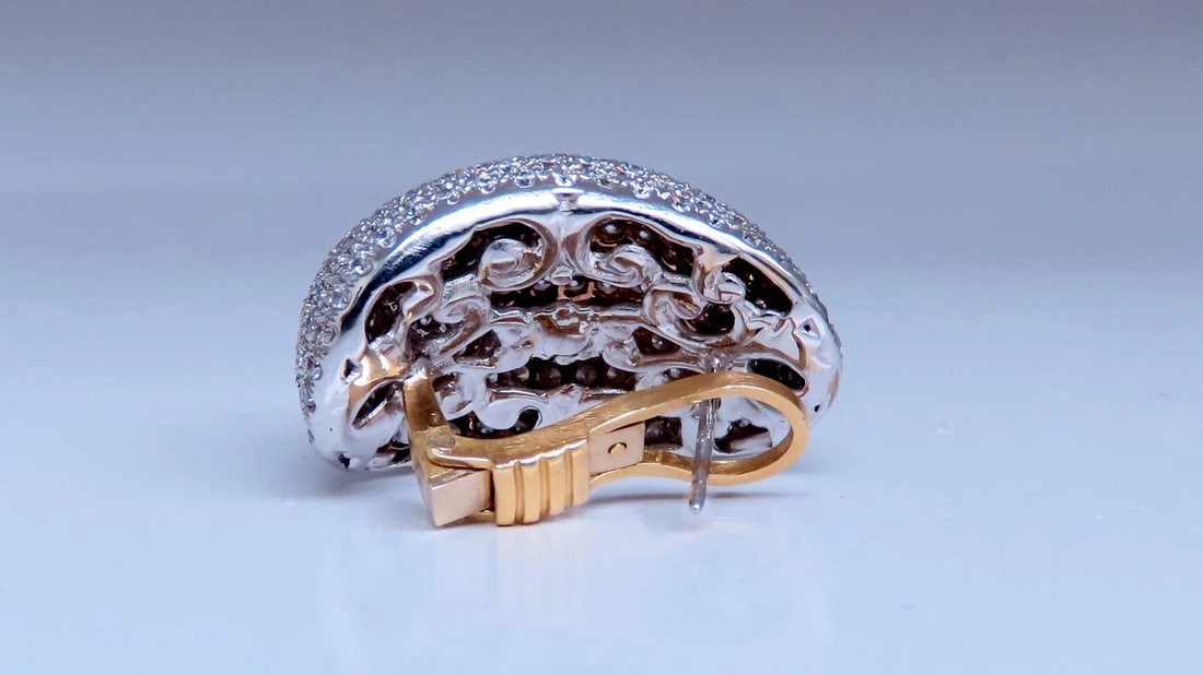 10ct Natural Round Diamonds Bombe French Pave Clip Earrings 18kt Gold 12369** - 3