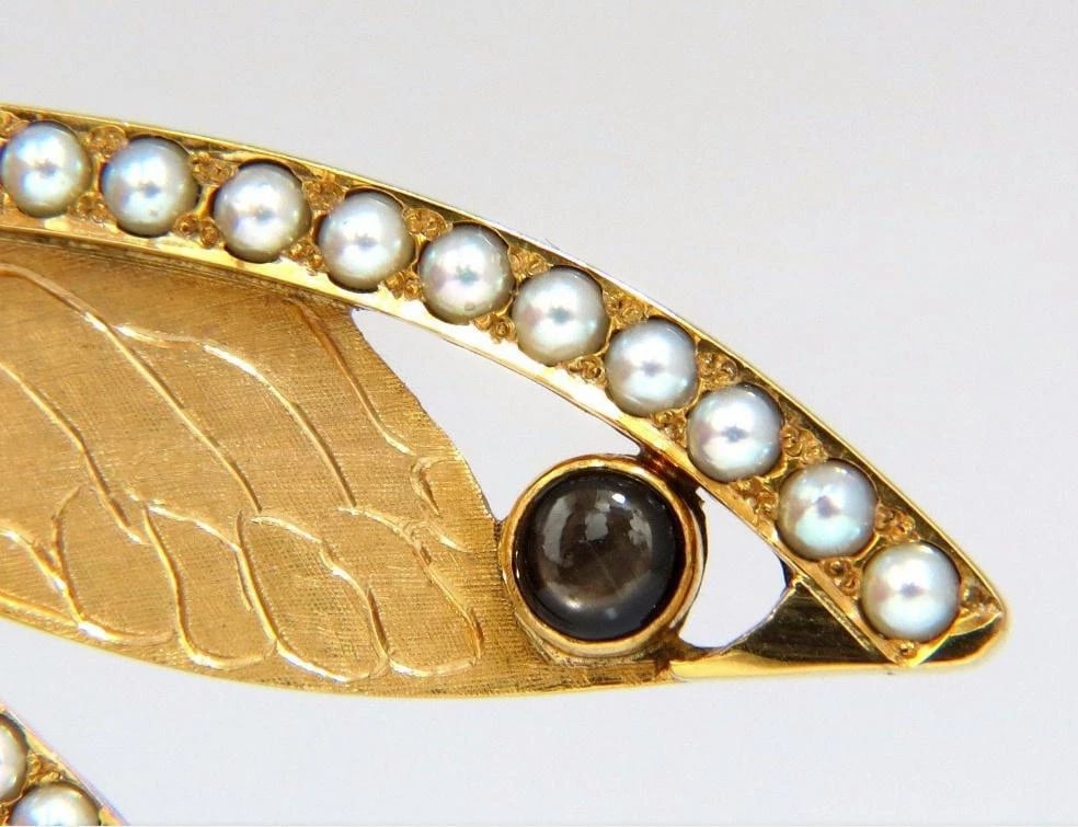 Dragonfly Natural Pearls Blackstar Brooch Pin 18Kt Gold Ref 12303** - 10