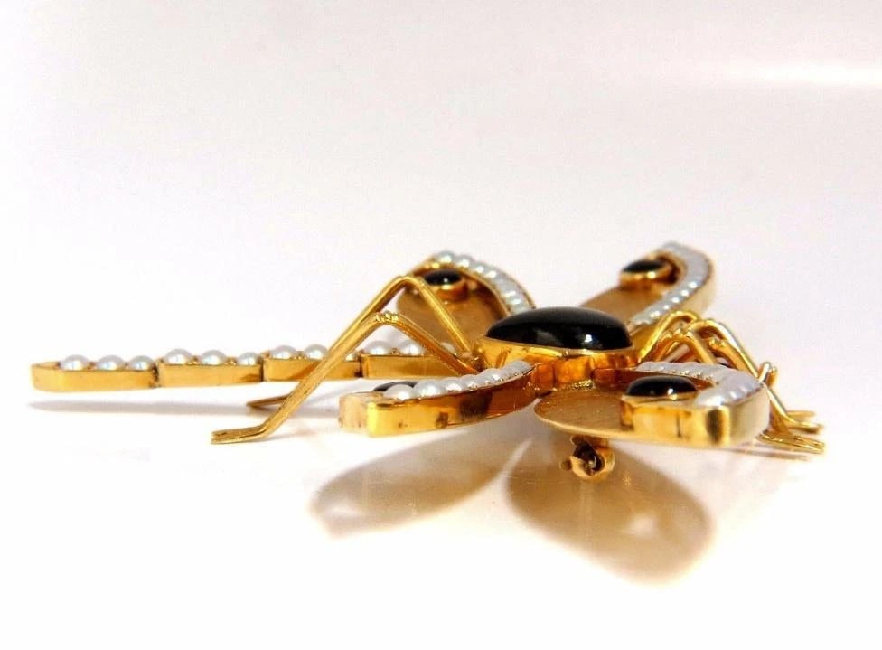 Dragonfly Natural Pearls Blackstar Brooch Pin 18Kt Gold Ref 12303** - 11