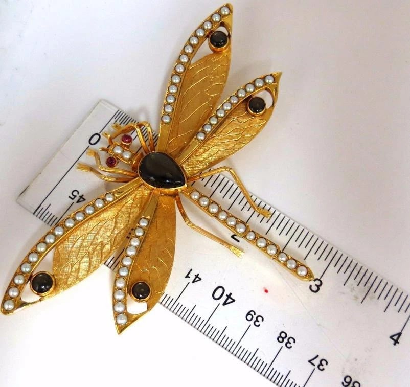 Dragonfly Natural Pearls Blackstar Brooch Pin 18Kt Gold Ref 12303** - 6
