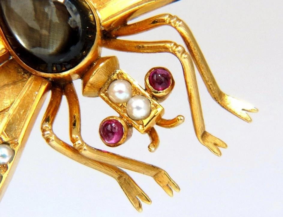 Dragonfly Natural Pearls Blackstar Brooch Pin 18Kt Gold Ref 12303** - 7