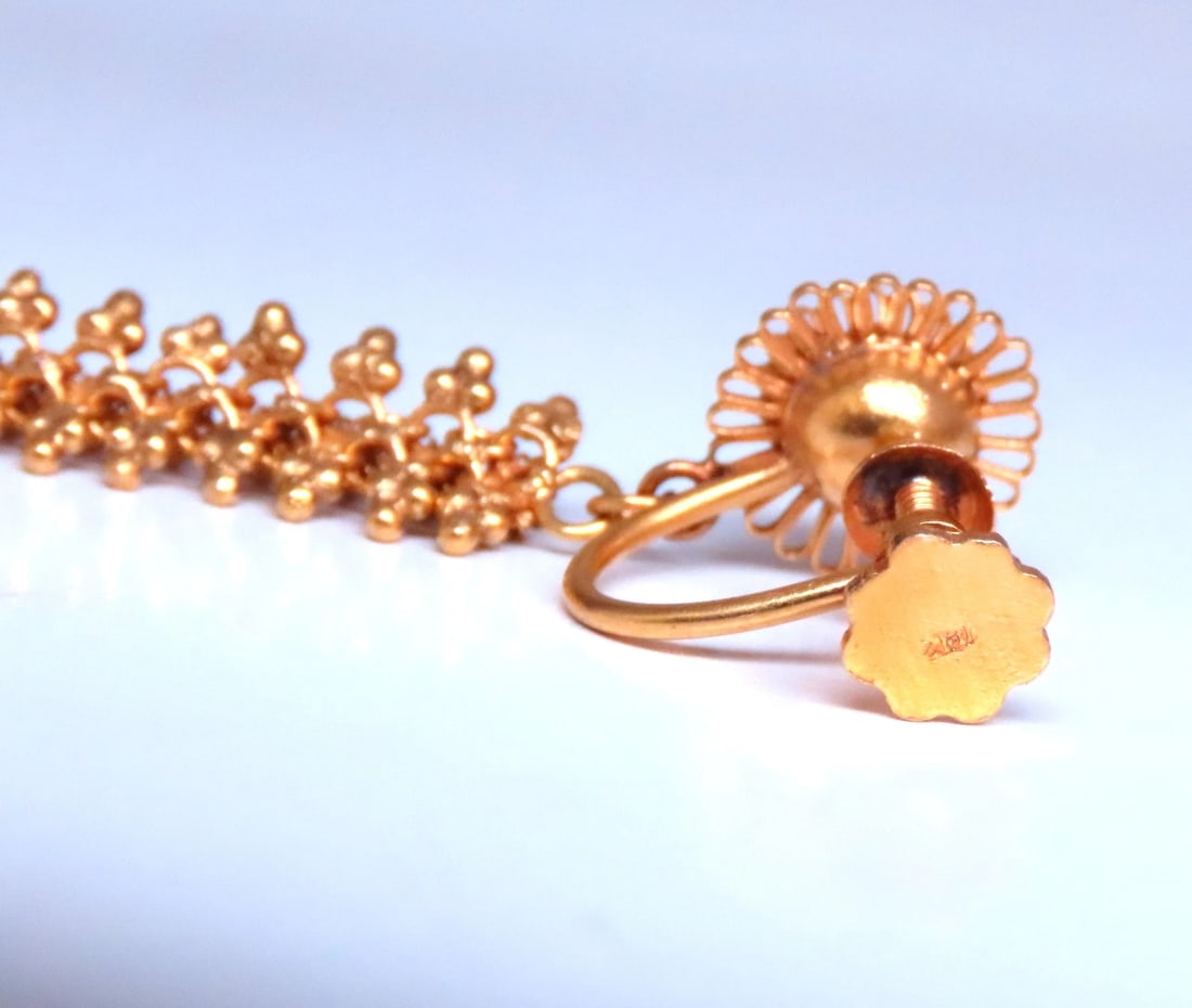 Classic Byzantine Turn Screw Non Pierce Dangle Earrings 18Kt Gold Ref 12375** - 3