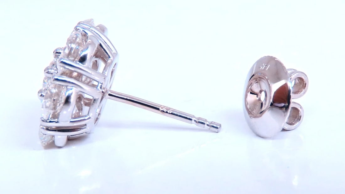 4.28ct. natural round diamond cluster earrings 14kt gold flower** - 3