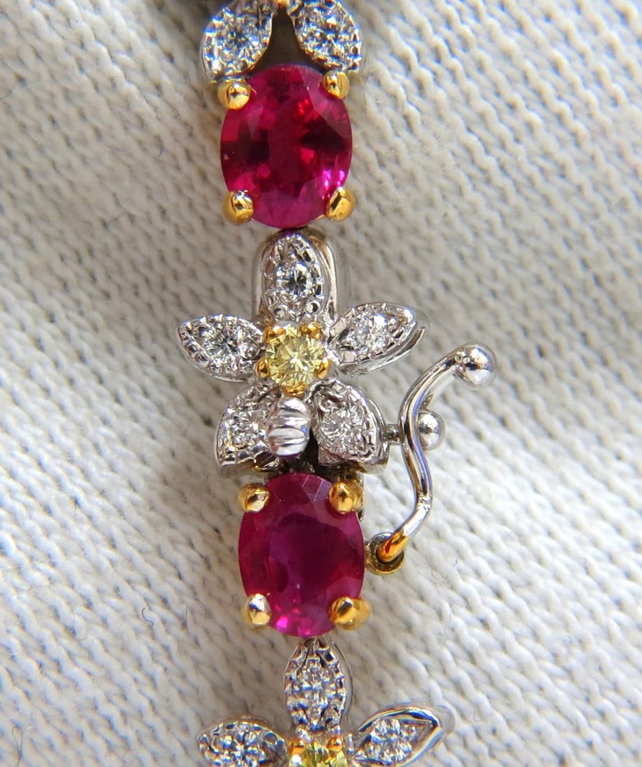 7.28ct Red natural ruby diamonds flower cluster tennis bracelet 18kt gold** - 3
