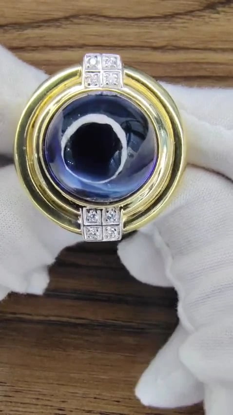 GIA Certified 35ct Synth Sapphire diamonds ring vivid blue 18kt Retro Redux *v - 2