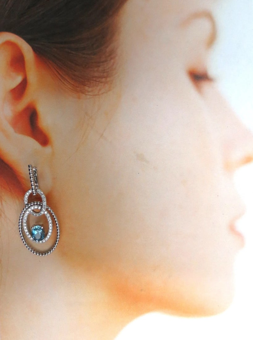 3.52ct natural blue aquamarine diamonds dangle earrings 14kt Dangle Loops** - 6