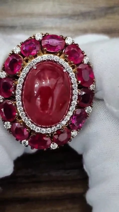 GIA Certified 20.30ct Natural Rhodonite Ruby Diamonds cluster ring 18kt *v - 2