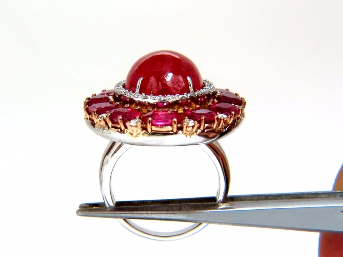 GIA Certified 20.30ct Natural Rhodonite Ruby Diamonds cluster ring 18kt *v - 6