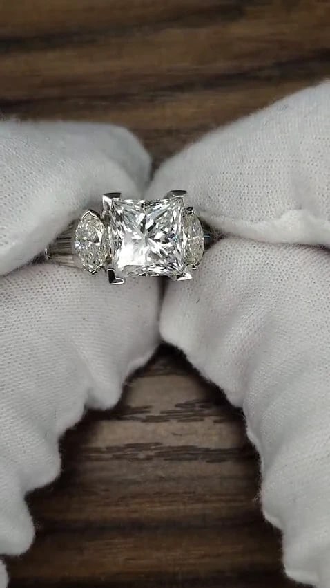 GIA certified 4.77ct. princess cut diamonds ring G/Si-1 platinum classic *v - 2