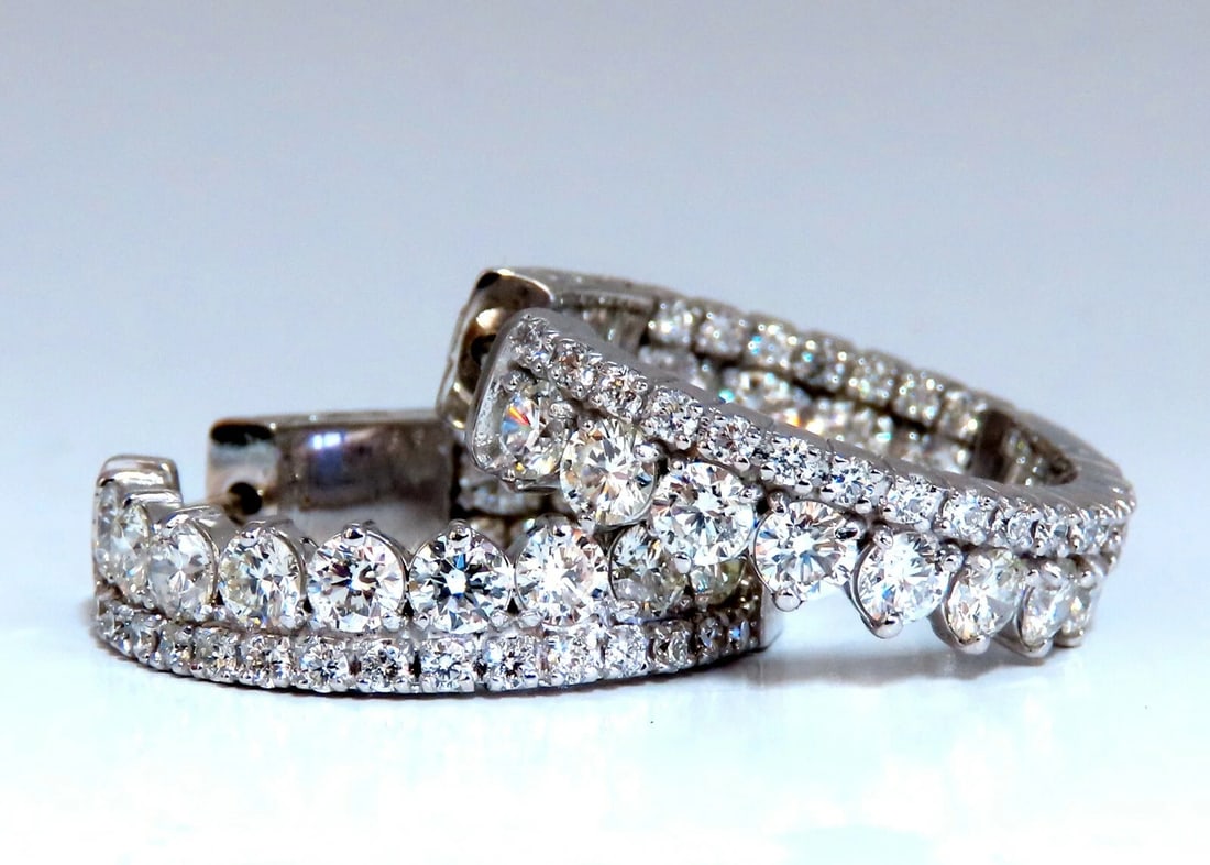 4.70ct Natural Round Diamonds Double Row Earrings 14kt stacking deco** - 4