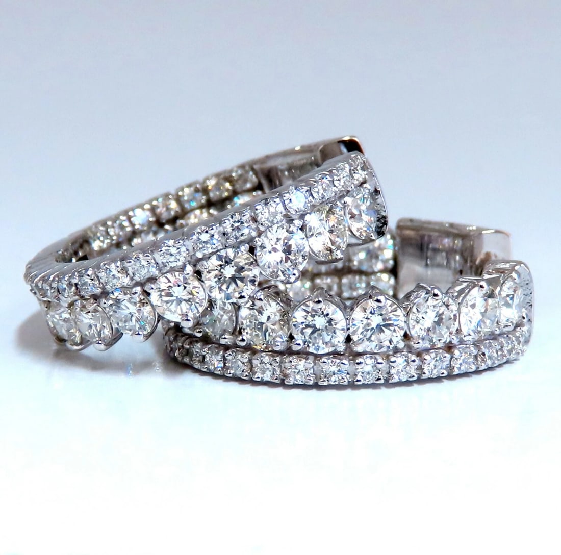 4.70ct Natural Round Diamonds Double Row Earrings 14kt stacking deco** - 9