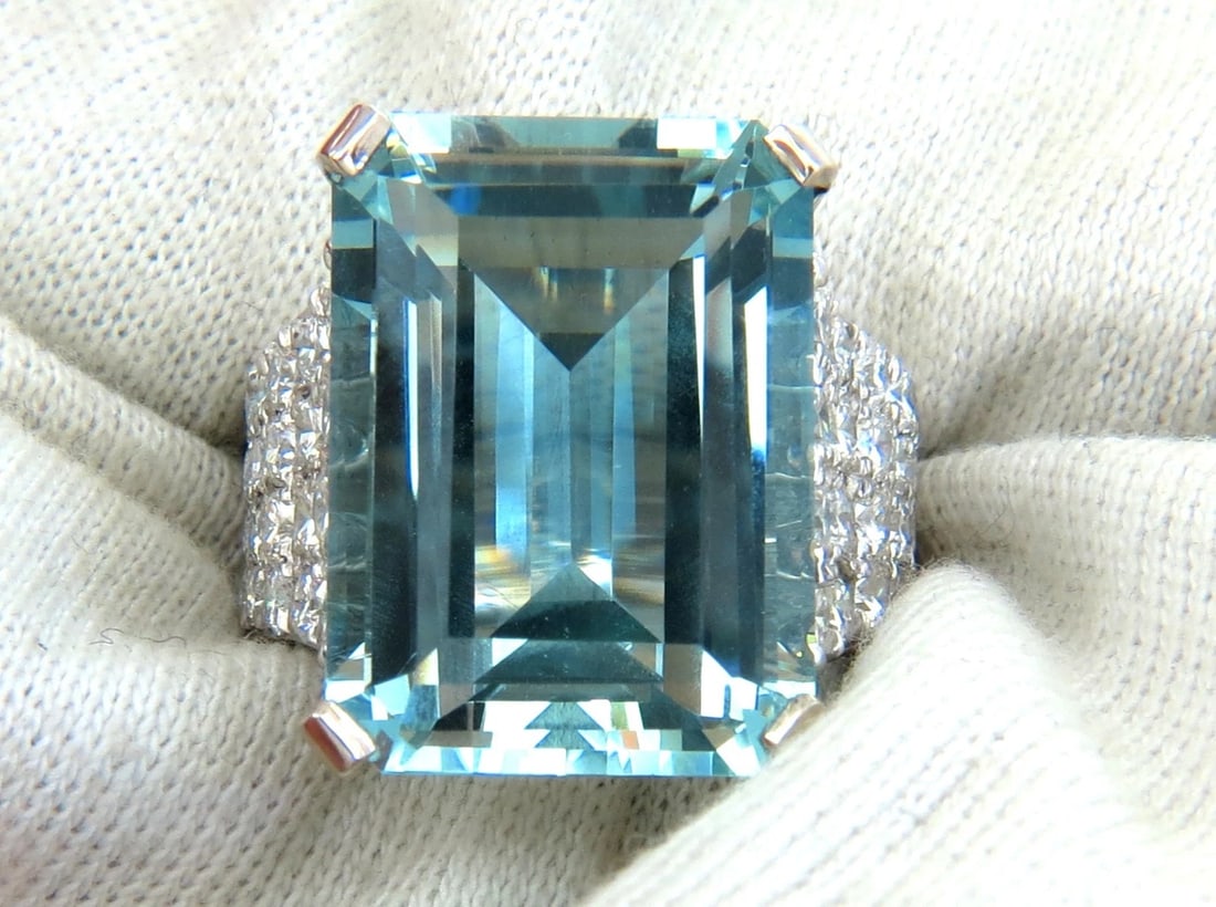 GIA Certified 28.26ct Natural Aquamarine diamonds ring Vivid 14kt *v - 10