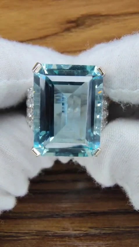 GIA Certified 28.26ct Natural Aquamarine diamonds ring Vivid 14kt *v - 2