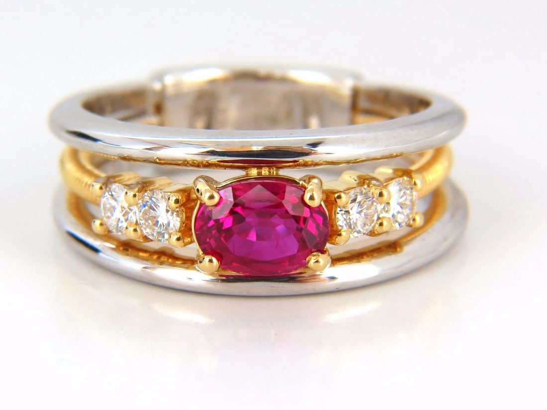 GIA Certified 1.30ct natural vivid red Burma ruby diamonds ring 18kt coil wrap*v