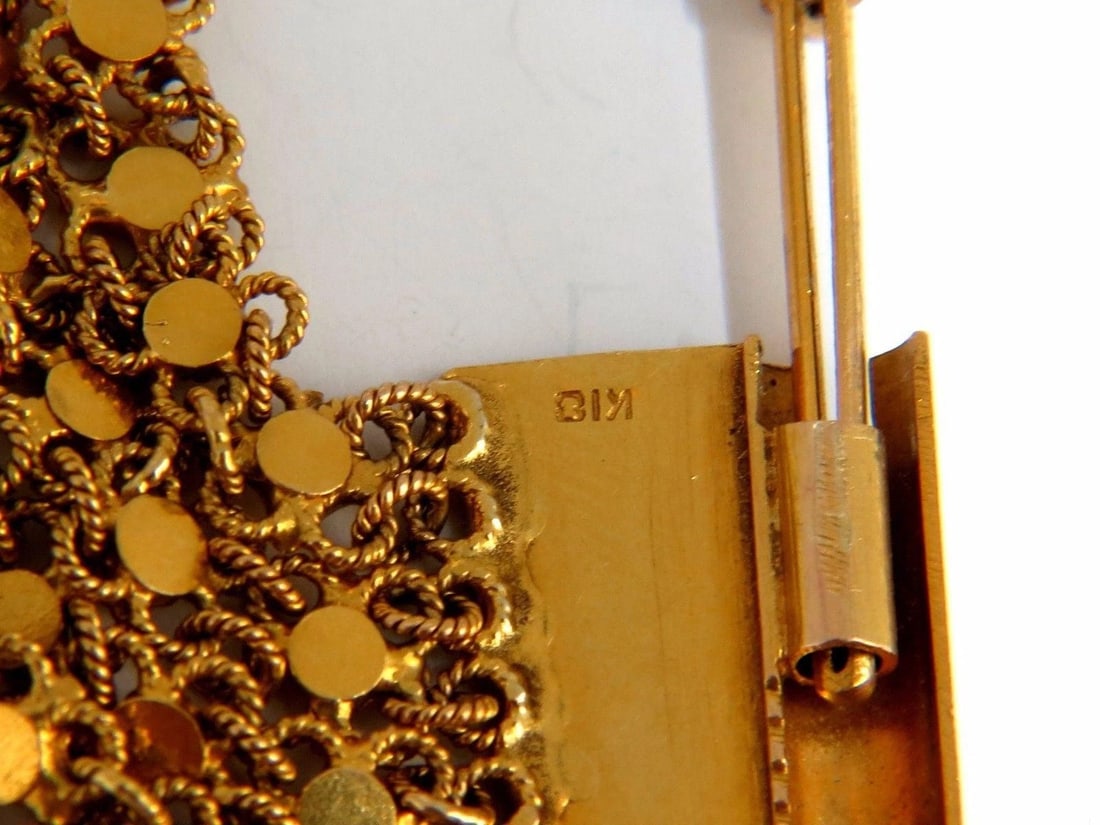 18kt. yellow gold vintage wide caliber bracelet mesh Hinged linked beads 7.50** - 3
