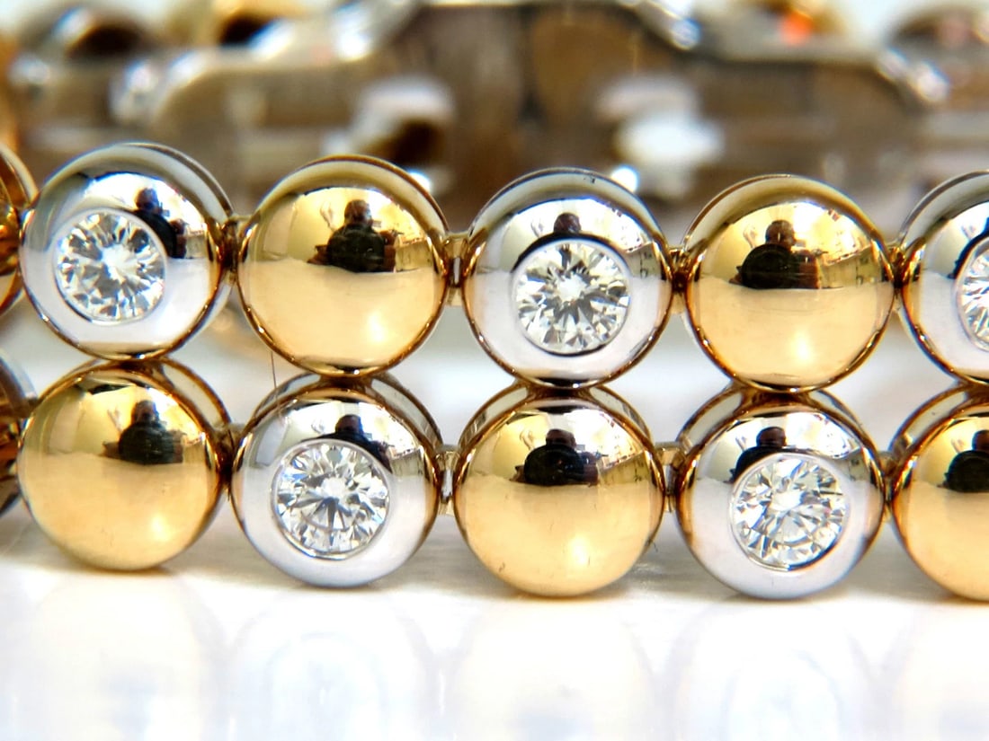 5.00CT 18KT NATURAL DIAMONDS ROUNDS TWO TONED DOMED LINK BRACELET G/VS** - 2