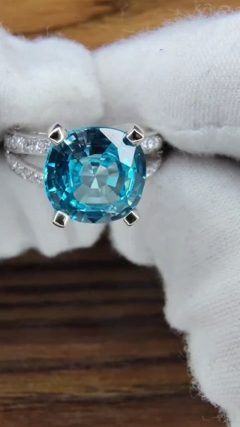 5.82ct Natural Indigo Blue zircon Diamonds Ring 14kt *v - 2