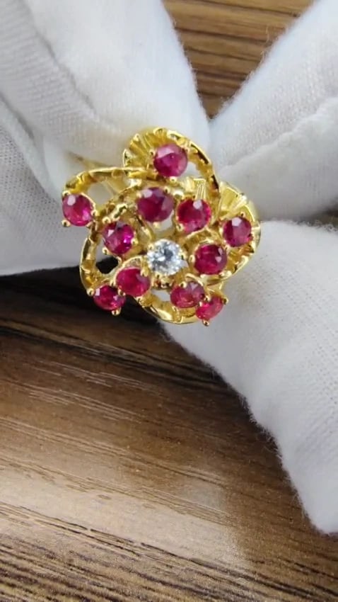 1.30ct Natural Ruby Diamond Cluster Ring Vintage Revisit 14kt 12431 *v - 2