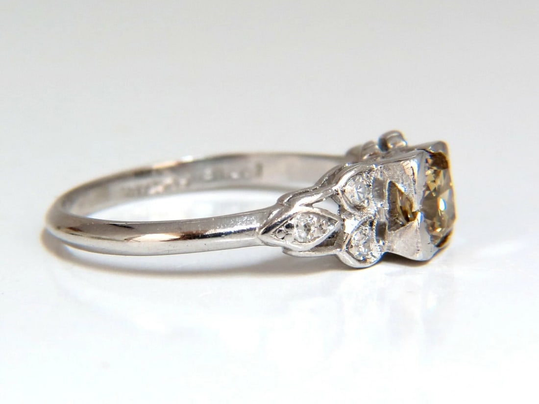 .60ct Natural Yellow Green Brown Diamond Vintage Gilt Ring Platinum *v - 3