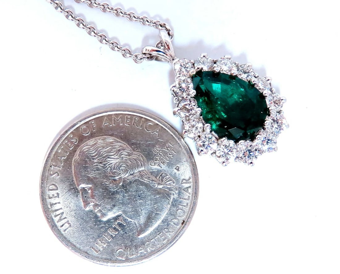 GIA Certified 3.77ct Natural Emerald Diamond Necklace 14kt ** - 4