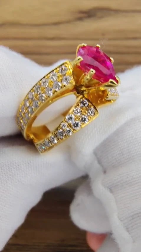 AIGS Certified 2.16ct Natural No Heat Ruby Diamonds ring 14kt SPlit Shank *v - 2