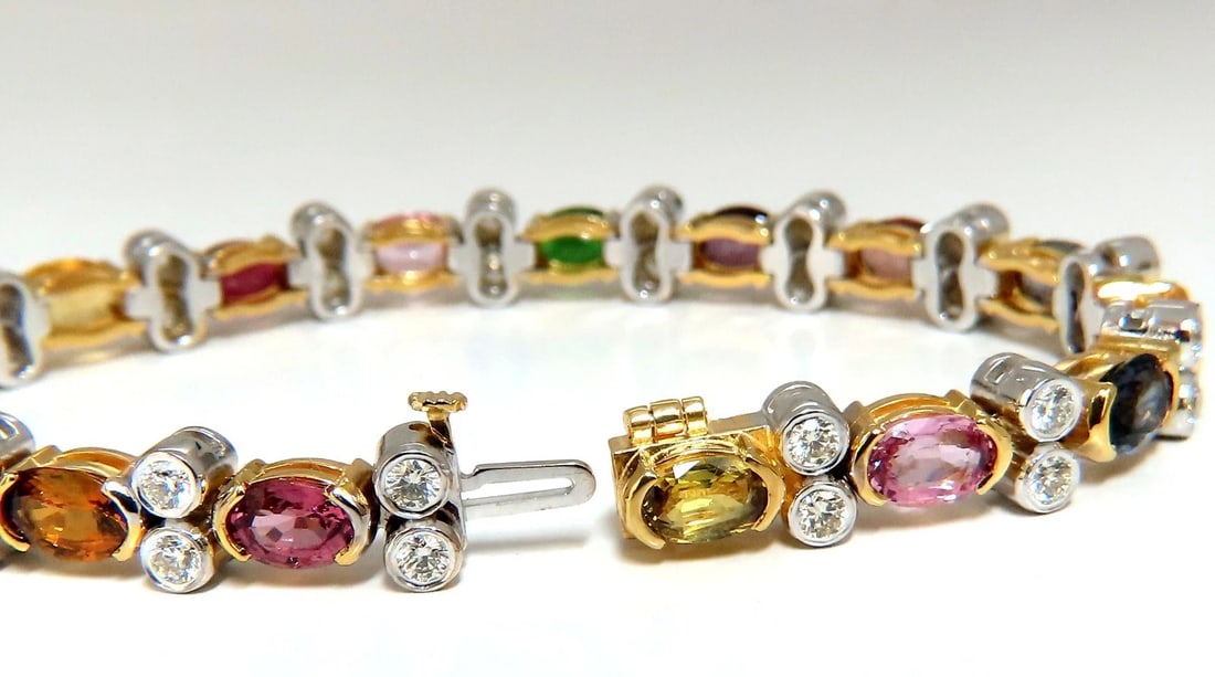 14.35ct Natural Spinel Ruby Sapphire Green Garnet diamonds bracelet 14kt** - 2