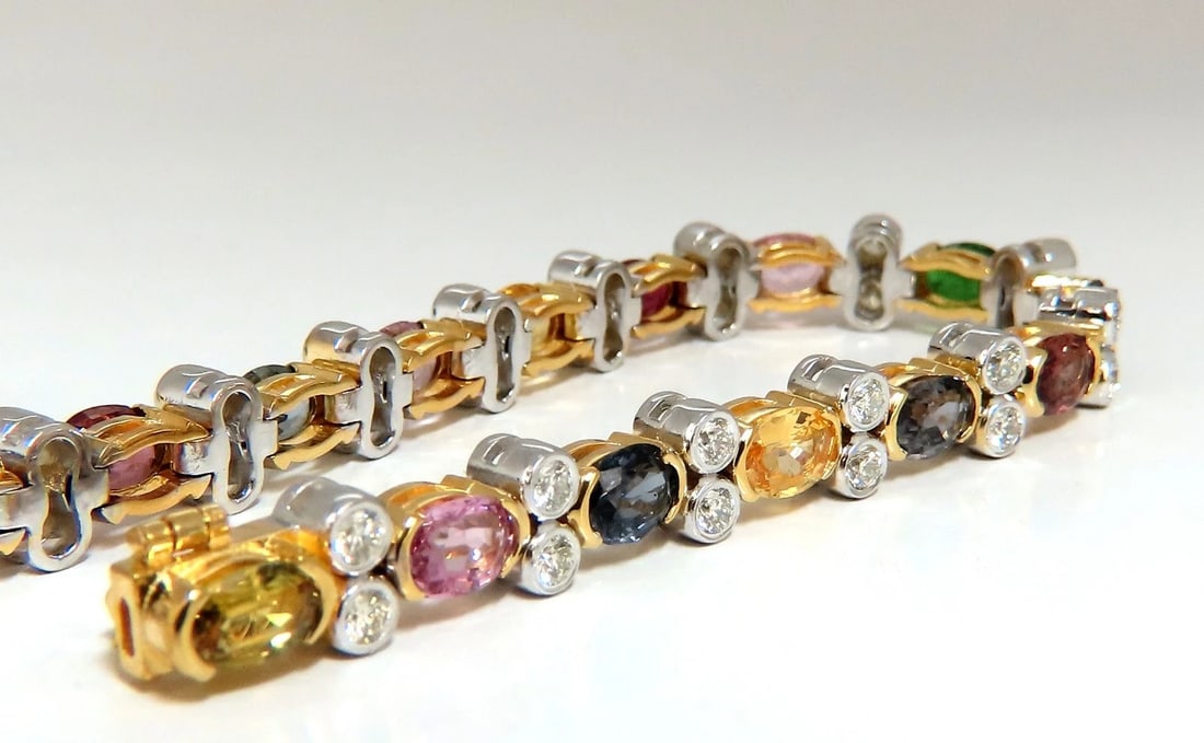 14.35ct Natural Spinel Ruby Sapphire Green Garnet diamonds bracelet 14kt** - 3