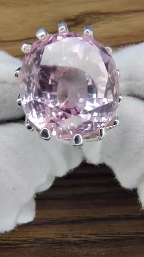 56.00CT NATURAL VIVID PINK KUNZITE DIAMOND RING 14KT RAISED TWIST *v - 2