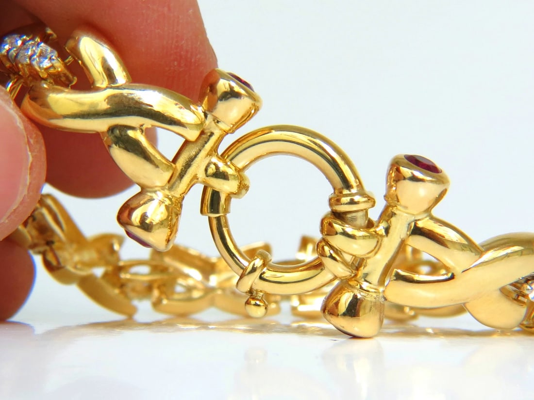2.50CT NATURAL DIAMONDS RUBY TOGGLE "X" LINK BRACELET 14KT GOLD** - 3
