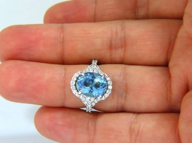 5.15ct natural prime aqua blue aquamarine diamonds ring 14kt ** - 5