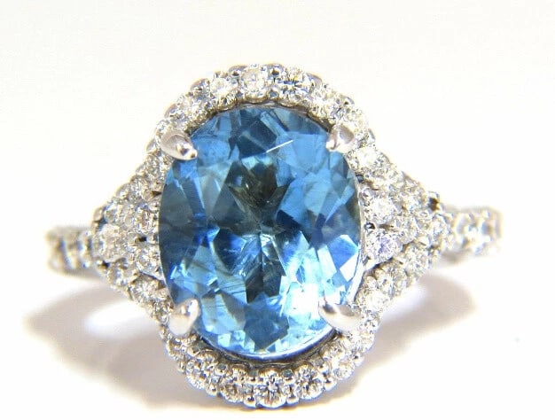 5.15ct natural prime aqua blue aquamarine diamonds ring 14kt ** - 6